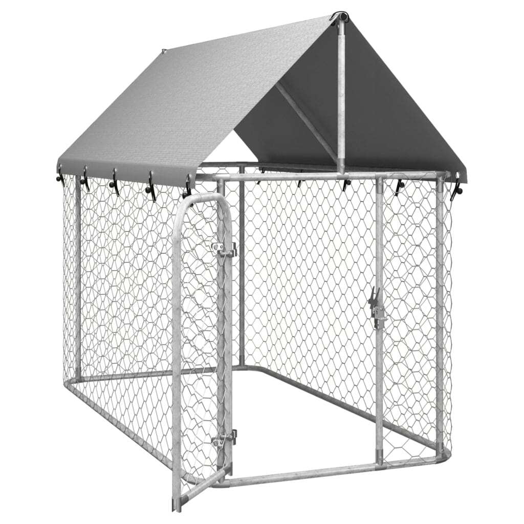 Dog Kennel Silver Galvanized steel, Polyethylene