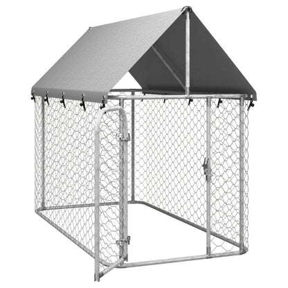 Dog Kennel Silver Galvanized steel, Polyethylene