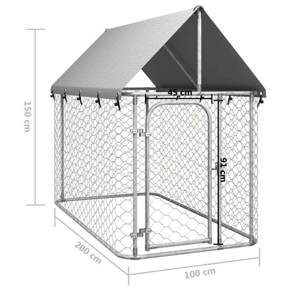 Dog Kennel Silver Galvanized steel, Polyethylene