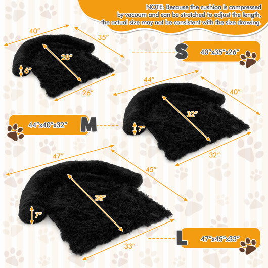 Plush Calming Dog Couch Bed with Anti-Slip Bottom-L - Color: Black - Size: L